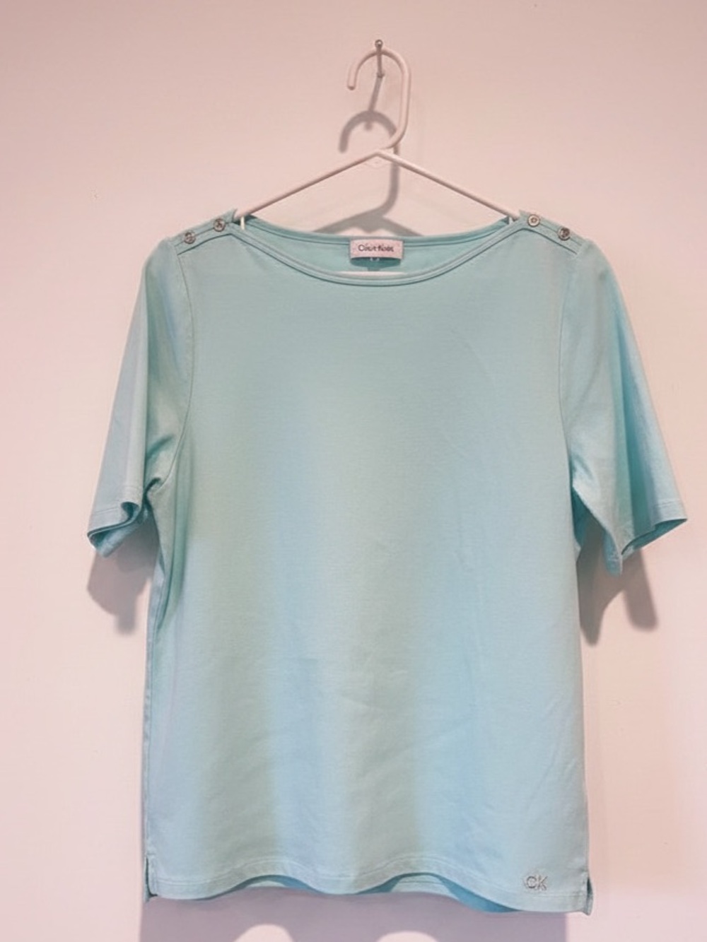 Calvin Klein Mint Blue Boatneck Short Sleeve Top Large